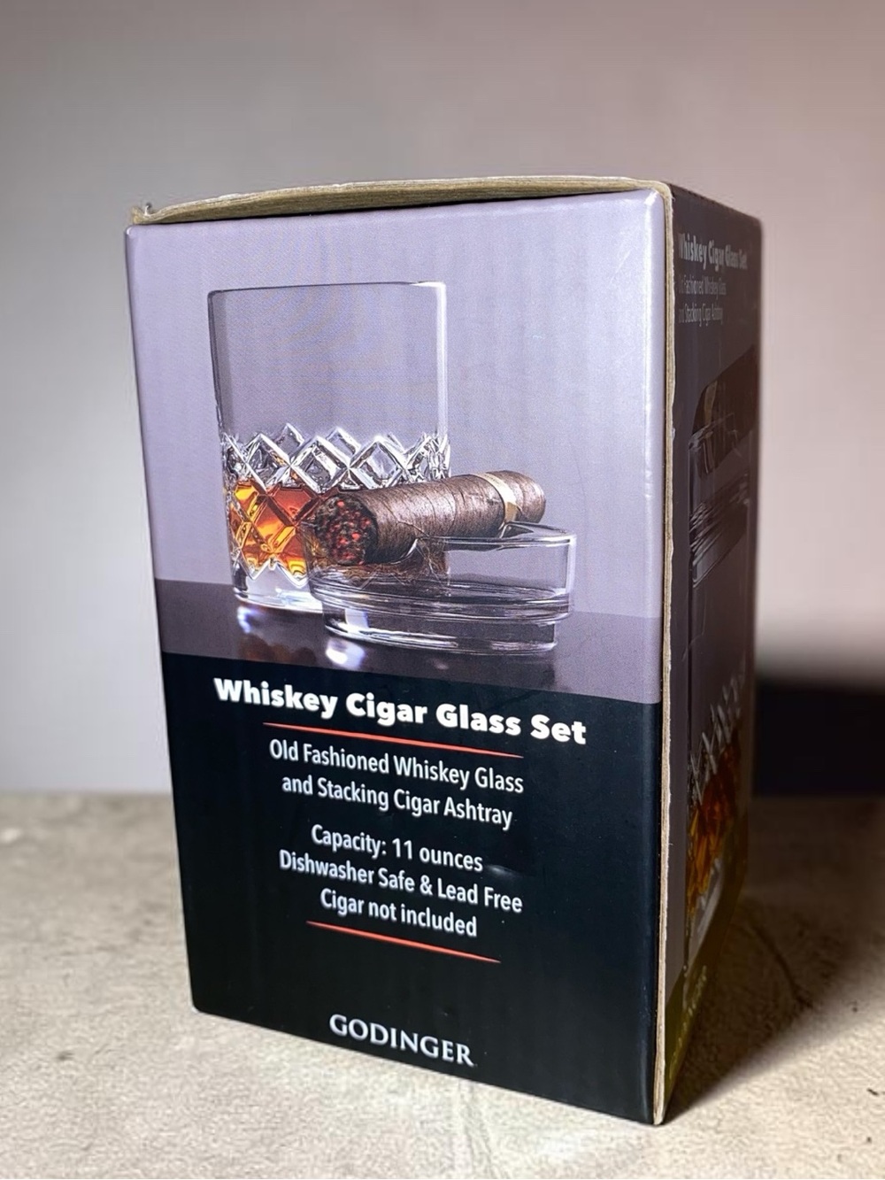GODINGER “Hatch” Stackable Whiskey Cigar Glass Tumbler/Ashtray Set New in Box - Picture 7 of 7